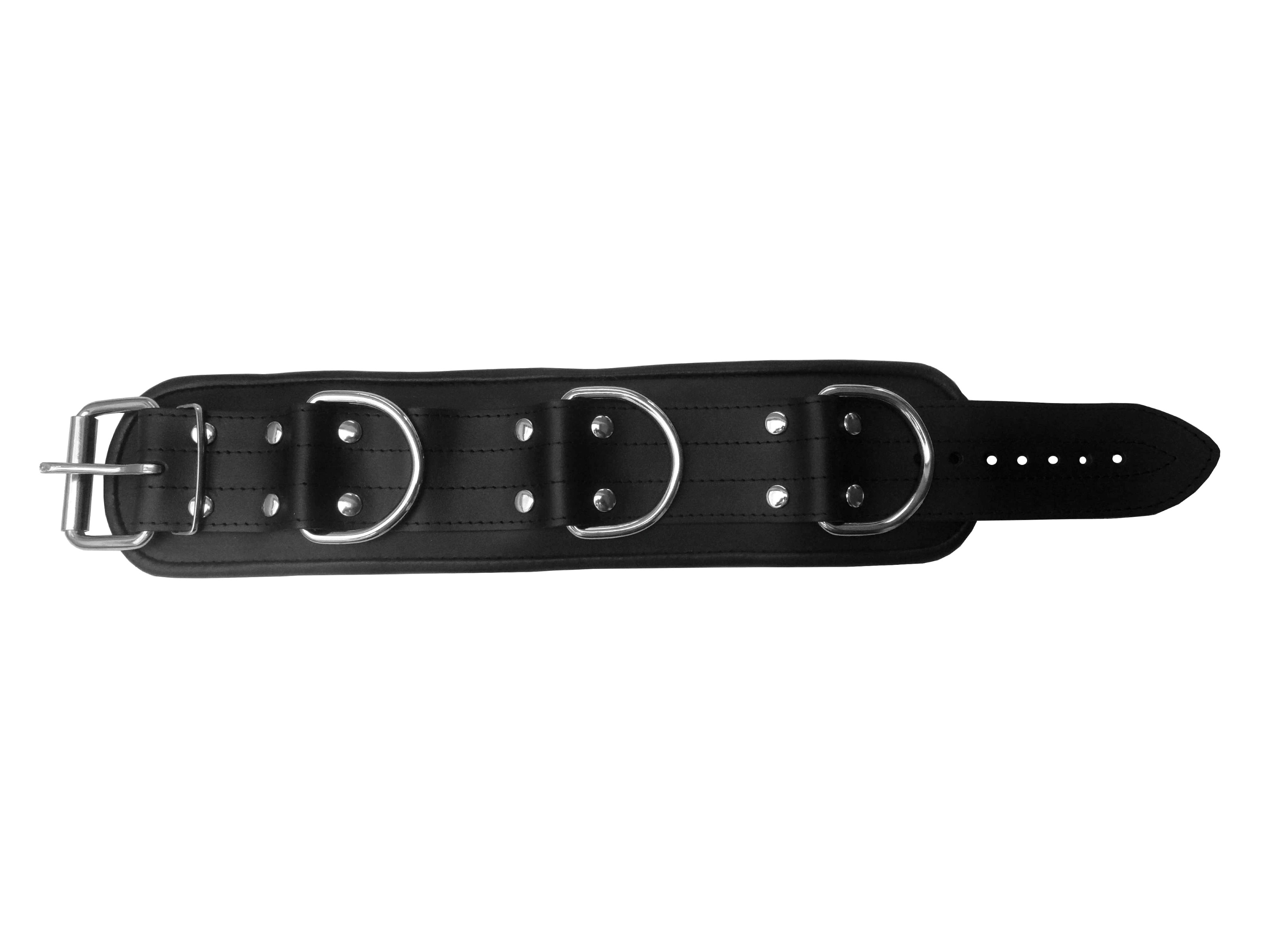 Leder Halsfessel schwarz mit großen D-Ringen S-M